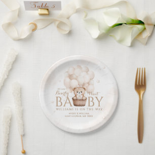 Teddy Bear Balloon Genderneutraal Baby shower Papieren Bordje