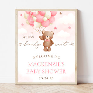 Teddy Bear Balloon Girl Baby shower Affiche de bie