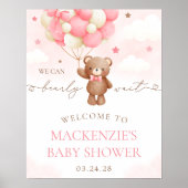 Teddy Bear Balloon Girl Baby shower Affiche de bie (Devant)