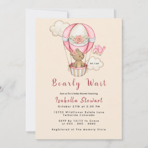 Teddy Bear Balloon Girl Barly Wait Baby shower Kaart