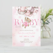 Teddy Bear Balloon Girl Barly Wait Baby shower Kaart (Staand voorkant)