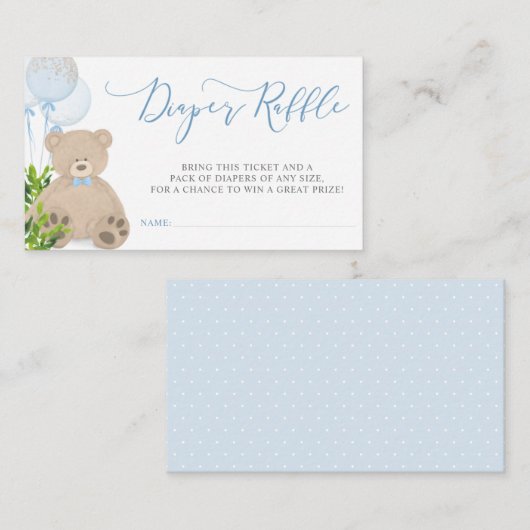 Teddy Bear Balloon Greenery Diaper Raffle Ticket Informatiekaartje (Voorkant / Achterkant)