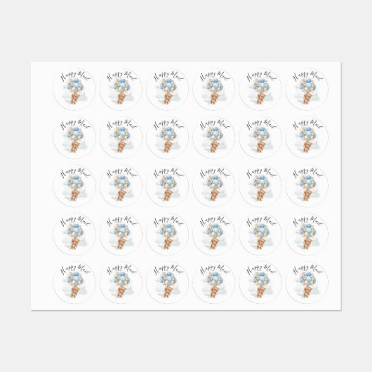 Teddy Bear Balloon Happy Mail Baby shower Labels (Vel)
