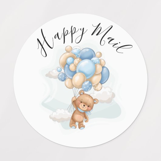 Teddy Bear Balloon Happy Mail Baby shower Labels (Design 2)
