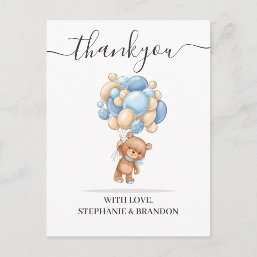 Teddy Bear Balloon Hartelijk dank Briefkaart (Voorkant)