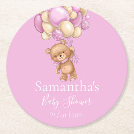Teddy Bear Balloon Roze baby shower Ronde Kartonnen Onderzetter