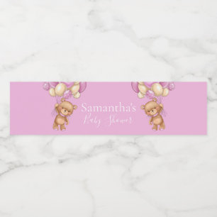 Teddy Bear Balloon Roze baby shower Waterfles Etiket