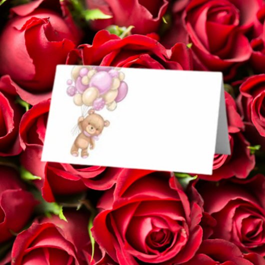 Teddy Bear Balloon Roze Place Card