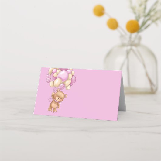 Teddy Bear Balloon Roze Place Card (Achterkant)