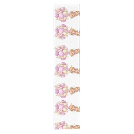 Teddy Bear Balloon Roze Short Table Runner Korte Tafelloper (Voorkant)