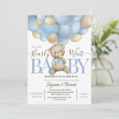 Teddy Bear Balloon Thema Baby shower Uitnodiging (Staand voorkant)