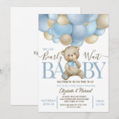 Teddy Bear Balloon Thema Baby shower Uitnodiging (Voorkant / Achterkant)