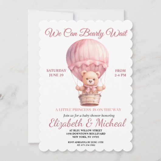 Teddy Bear Balloon Theme Baby Shower Invitation (Devant)