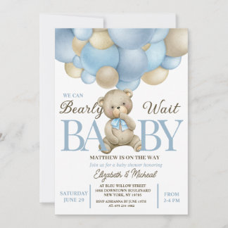 Teddy Bear Balloon Theme Baby Shower Invitation