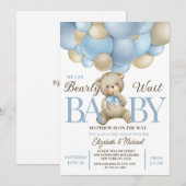 Teddy Bear Balloon Theme Baby Shower Invitation (Devant / Derrière)