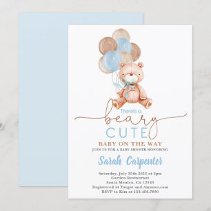Teddy Bear Balloons Baby shower Boy Kaart