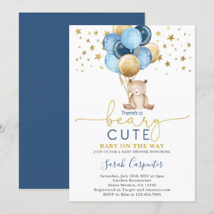 Teddy Bear Balloons Baby shower Boy Kaart