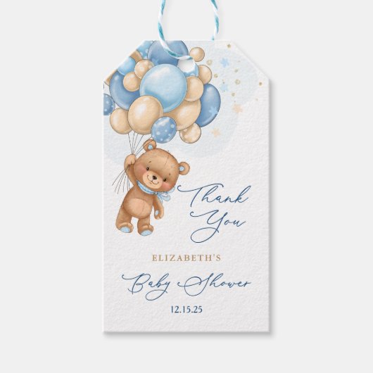 Teddy Bear Balloons Baby shower Dank u Cadeaulabel (Voorkant)
