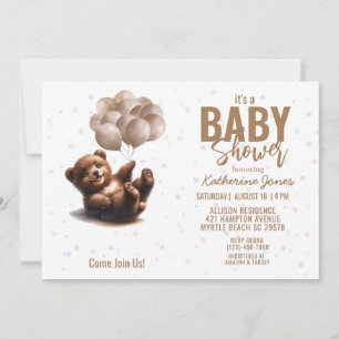 Teddy Bear Balloons Baby Shower Gender Neutral Kaart