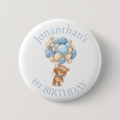 Teddy Bear Balloons Blue 1st Birthday Ronde Button 5,7 Cm (Voorkant)
