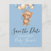 Teddy Bear Balloons Blue Save the Date Briefkaart (Voorkant)