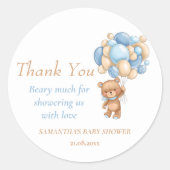 Teddy Bear Balloons Boy Baby shower Dank u Ronde Sticker (Voorkant)
