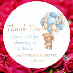 Teddy Bear Balloons Boy Baby shower Dank u Ronde Sticker