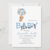 Teddy Bear Balloons Boy Baby shower Invitation (Devant)
