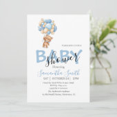 Teddy Bear Balloons Boy Baby shower Invitation (Debout devant)