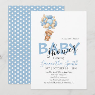 Teddy Bear Balloons Boy Baby shower Invitation