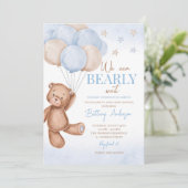 Teddy Bear Balloons Boy Baby shower Invitation (Debout devant)