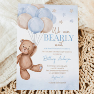 Teddy Bear Balloons Boy Baby shower Invitation