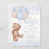 Teddy Bear Balloons Boy Baby shower Kaart (Voorkant)