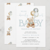 Teddy Bear Balloons Boy Baby shower Kaart (Voorkant / Achterkant)