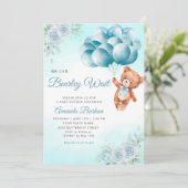 Teddy Bear Balloons Boy Barly Wait Baby shower Kaart (Staand voorkant)