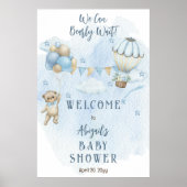 Teddy Bear Balloons Boy Barly Wait Baby shower Poster (Voorkant)