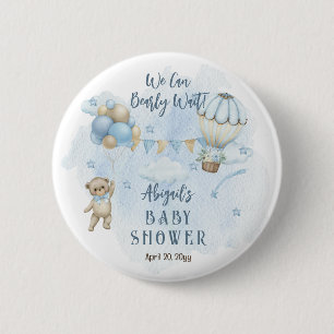 Teddy Bear Balloons Boy Barly Wait Baby shower Ronde Button 5,7 Cm
