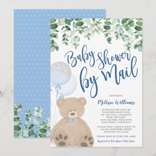 Teddy Bear Balloons Eucalyptus Baby shower per pos Kaart (Voorkant / Achterkant)