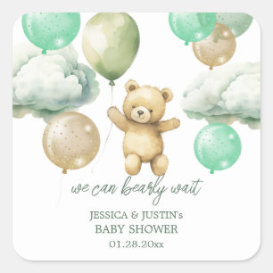 Teddy Bear Balloons Green Sky Baby shower Vierkante Sticker