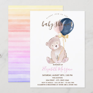 Teddy Bear Balloons Ombre Striped Baby shower Kaart