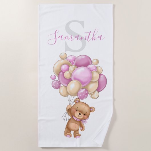 Teddy Bear Balloons rose serviette de plage pour l (Devant)