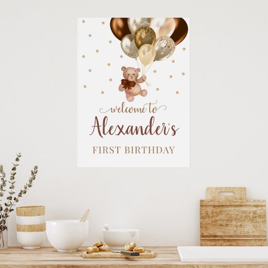 Teddy Bear Barly Wacht op de eerste verjaardag Poster (Keuken)