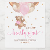 Teddy Bear Barly Wait Baby shower Wine Label Wijn Etiket (Enkel label)