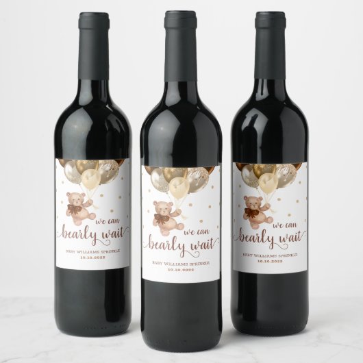 Teddy Bear Barly Wait Baby shower Wine Label Wijn Etiket (Flessen)
