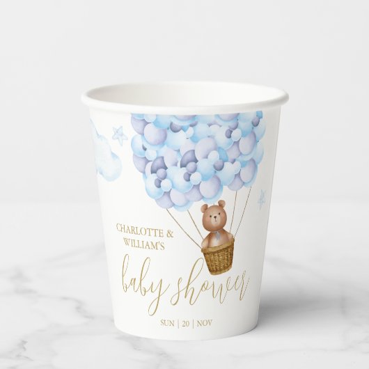 Teddy Bear Barly Wait Blue Boy Baby shower Papieren Bekers (Achterkant)