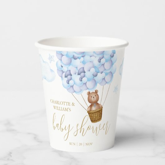 Teddy Bear Barly Wait Blue Boy Baby shower Papieren Bekers (Voorkant)