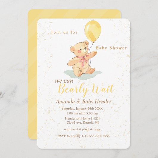 Teddy Bear Bearly Wait Baby shower Kaart (Voorkant / Achterkant)