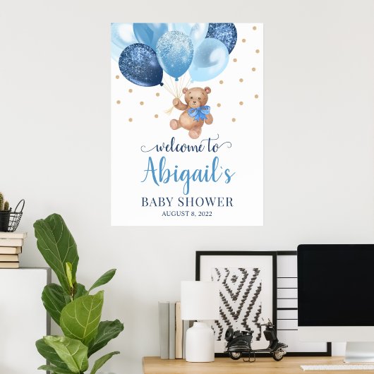 Teddy Bear Bearly Wait Welcome Baby shower Poster (Thuiskantoor)