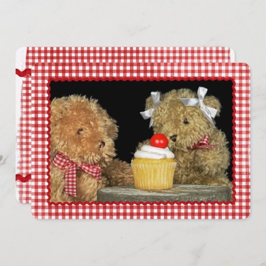 Teddy Bear Birthday Invite Kaart (Voorkant / Achterkant)