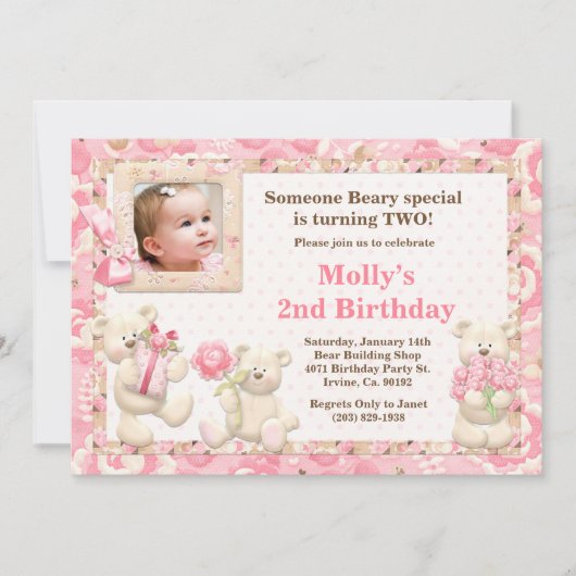 Teddy Bear Birthday Party Invitation Kaart (Voorkant)